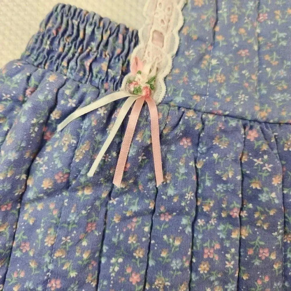 Vintage 80s Her Majesty Girls 3T Jumper Dress Blue Quilted Floral Prairie